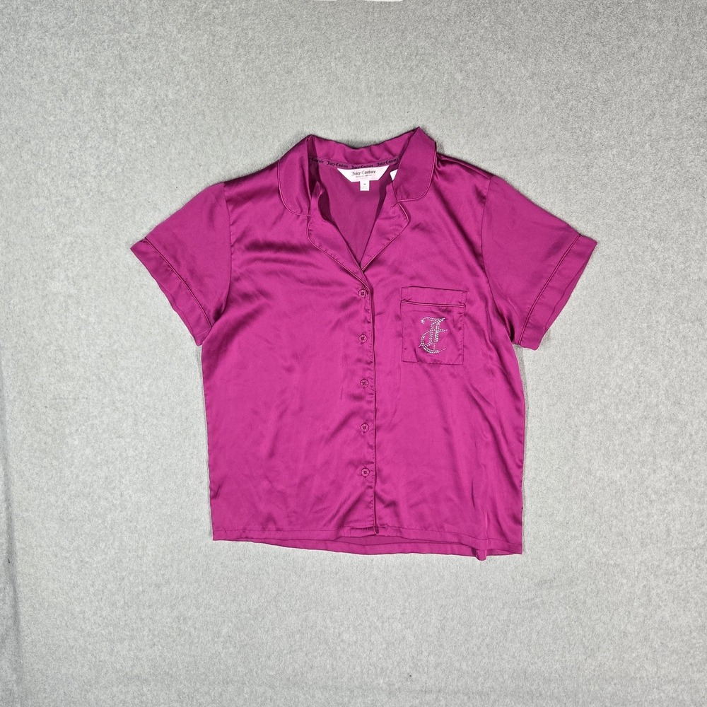 Juicy Couture Women Sleepwear M Pink Juicy Logo Pajama Top Rhinestones Bling